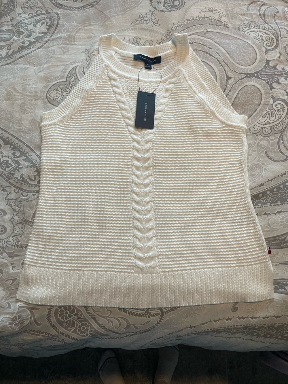 TOMMY BAHAMA Sz M Knit Tank Sweater White Cotton/Modal/Rayon Luxury Resort Wear